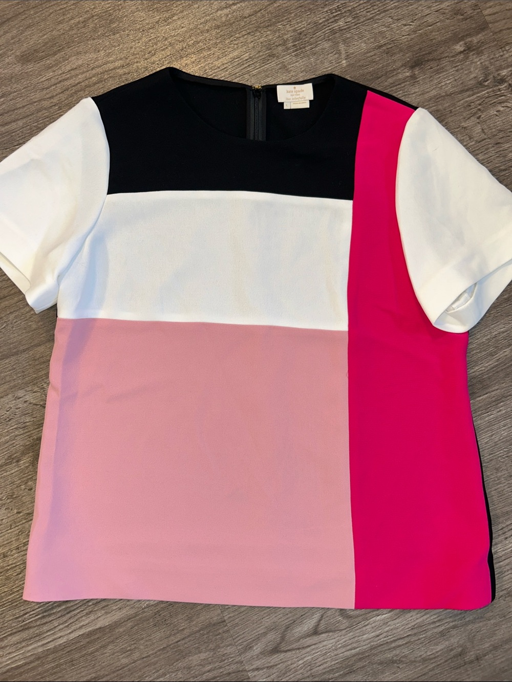 Kate Spade New York Colorblock Blouse Top Pink Black White Size Large - Picture 2 of 7